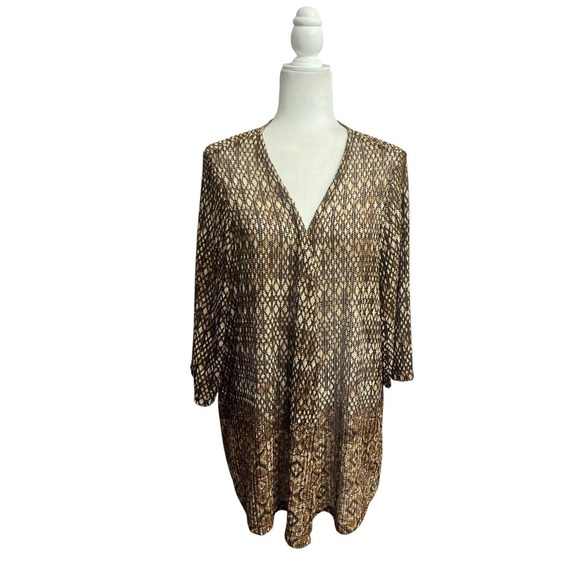 Catherines Sweaters - Catherines Cardigan Plus Size 1X 18/20W Brown Geometric Knit Open Front Airy